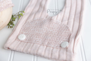 newborn dusty pink pants with speckled sleepy hat