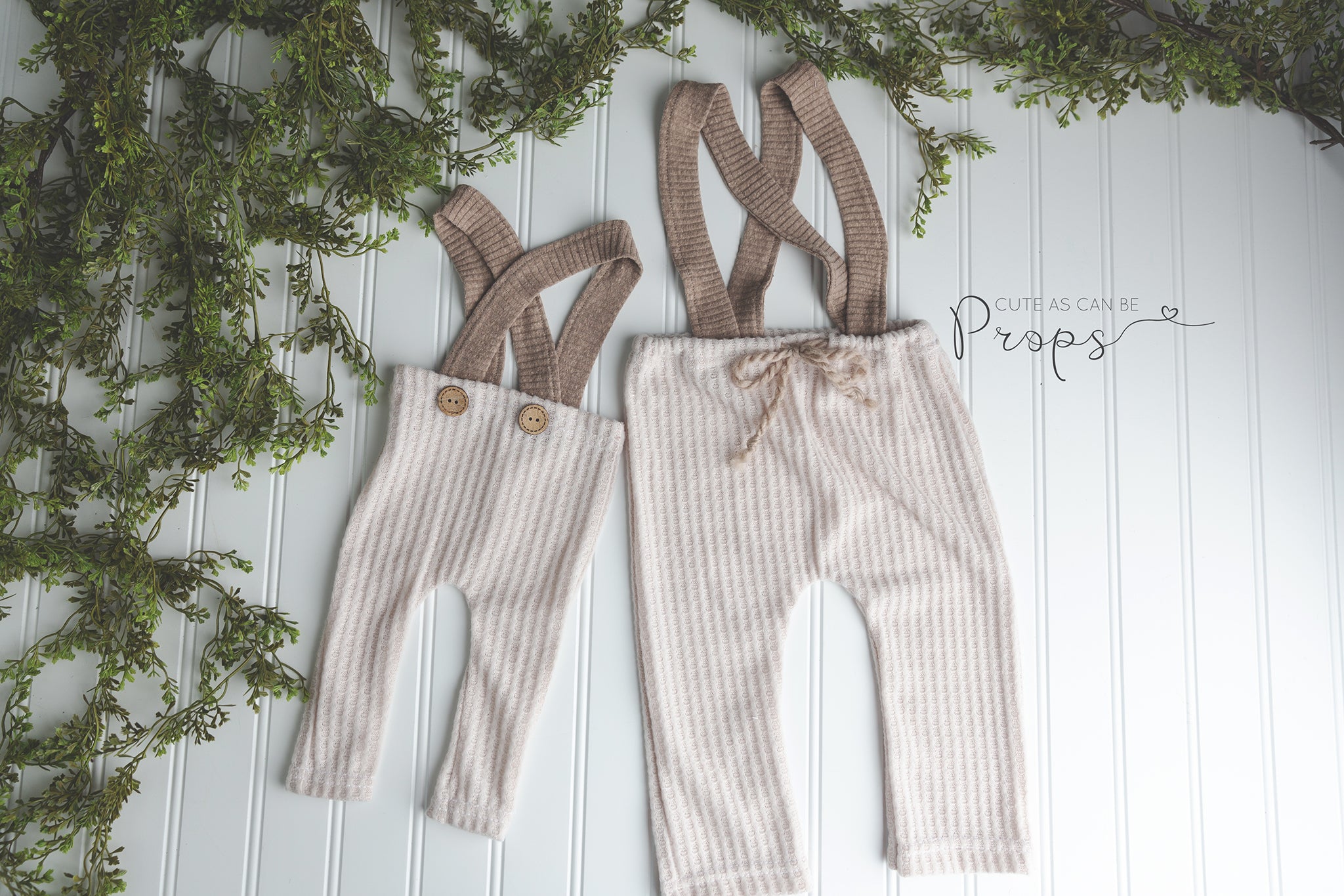 oatmeal and tan Grow with me pants with suspenders set