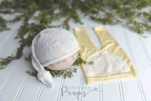 yellow newborn pants with ivory sleepy hat