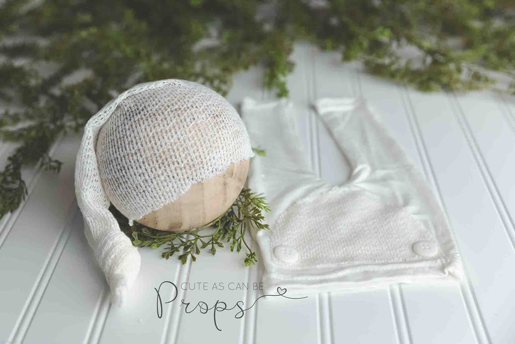 ivory newborn pants with open weave sleepy hat