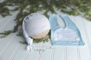 baby blue newborn pants with white sleepy hat