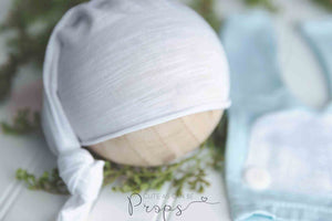 baby blue newborn pants with white sleepy hat