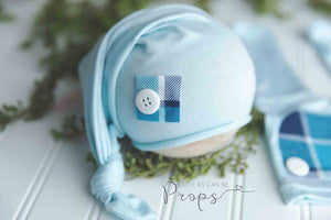 baby blue plaid newborn pants with sleepy hat