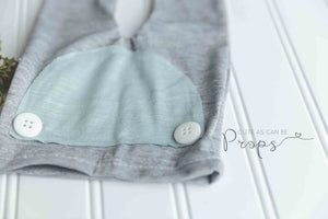 gray newborn pants with aqua sleepy hat