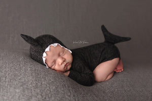 CUSTOM Newborn OR sitter shark hooded onesie