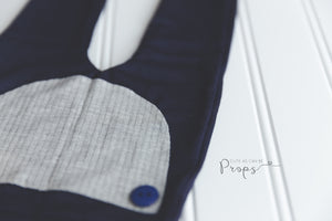 navy and gray newborn pants and sleepy hat set