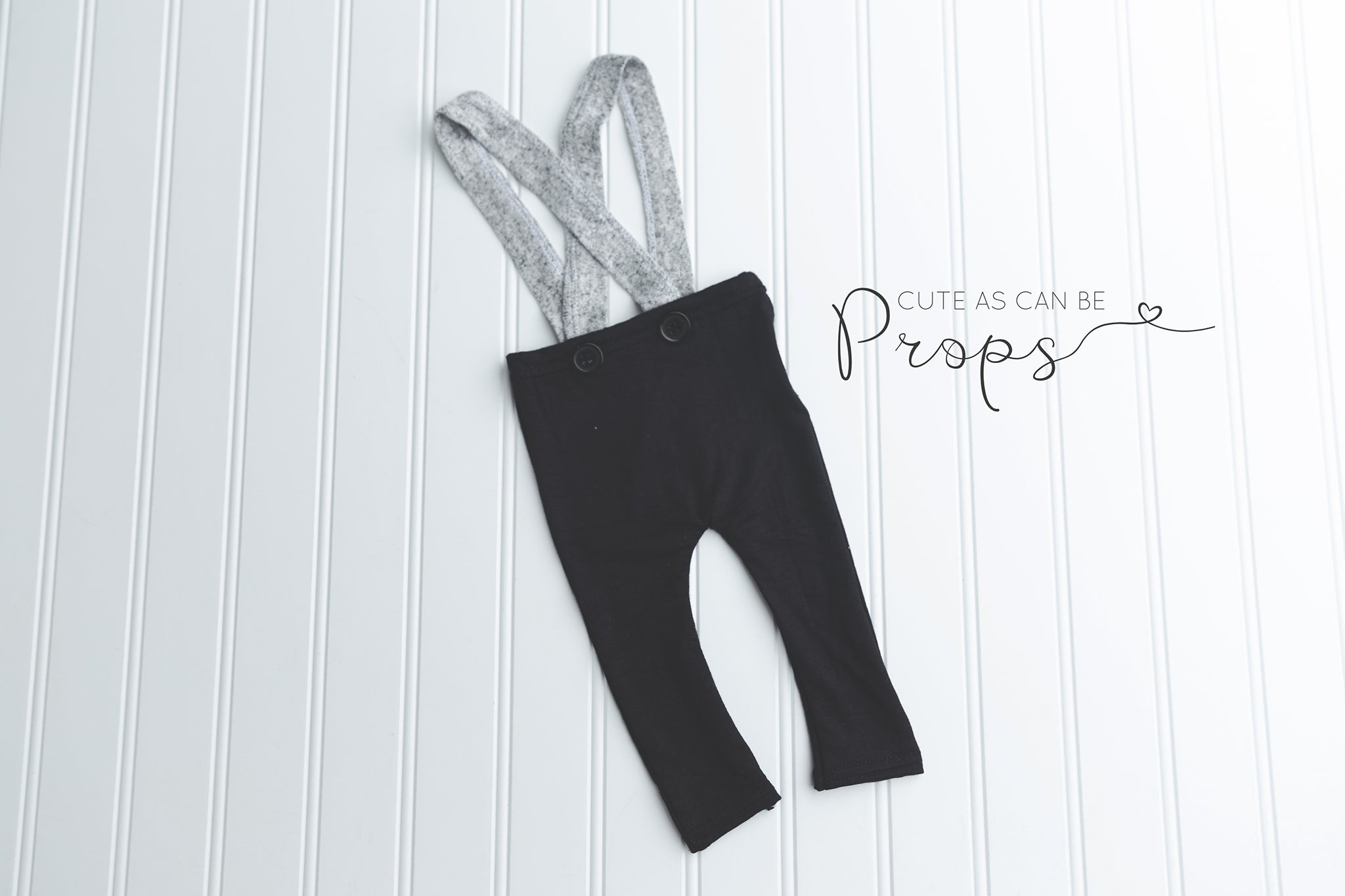 black and gray newborn suspender pants