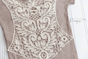 tan with cream lace Sitter romper