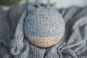 Heather gray waffle knit newborn wrap and sleepy hat set